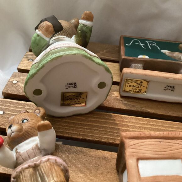 Vintage Homco "Bears at School" #1409 Complete Set Teacher Students Desk Globe - Picture 8 of 13